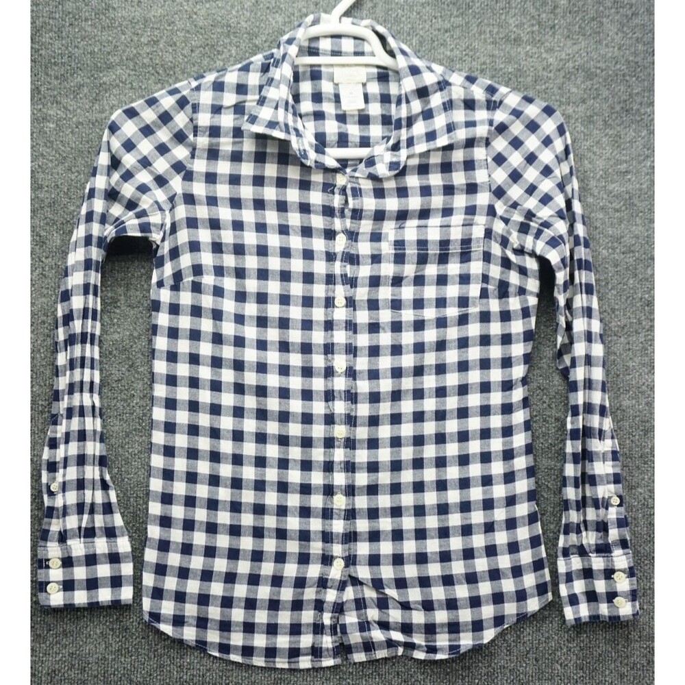 JCrew The Perfect Shirt Womens XS Navy Blue White Gingham Check Button Down